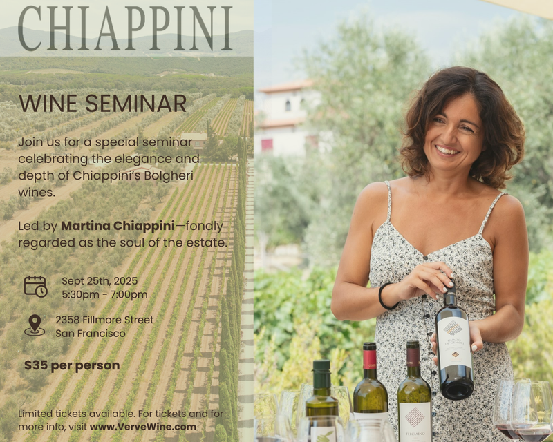 Chiappini Producer Seminar - Verve SF on Thursday, September 25th, 5:30-7:00pm PT