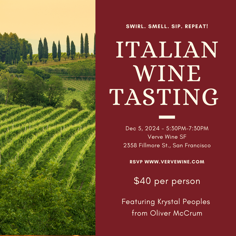 Italian Wine Tasting - with Krystal Peoples from Oliver McCrum on Thursday Dec 5th 5:30-7:30pm