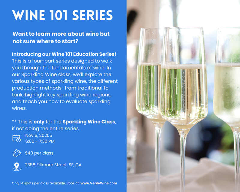 Wine 101 – Sparkling Wine Class Only, Thursday, November 6th, 6:00pm - 7:30pm PT